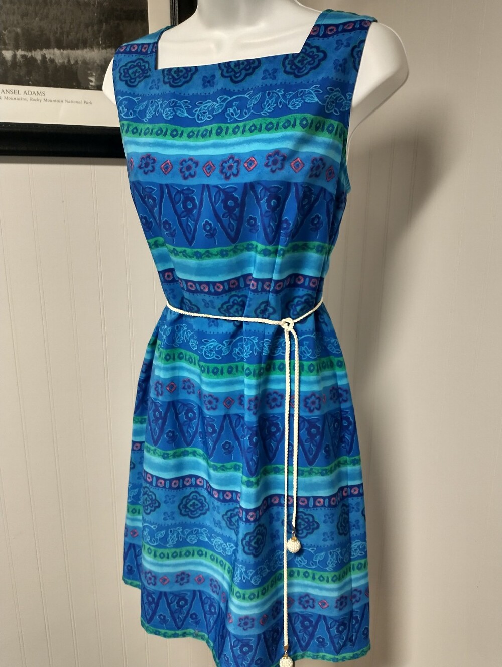 Sag Harbor Sleeveless Petite Shift Floral Blue & Green Dress Size 12P  EUC